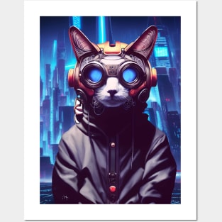 Cool Japanese Techno Cat In Japan Neon City Posters and Art